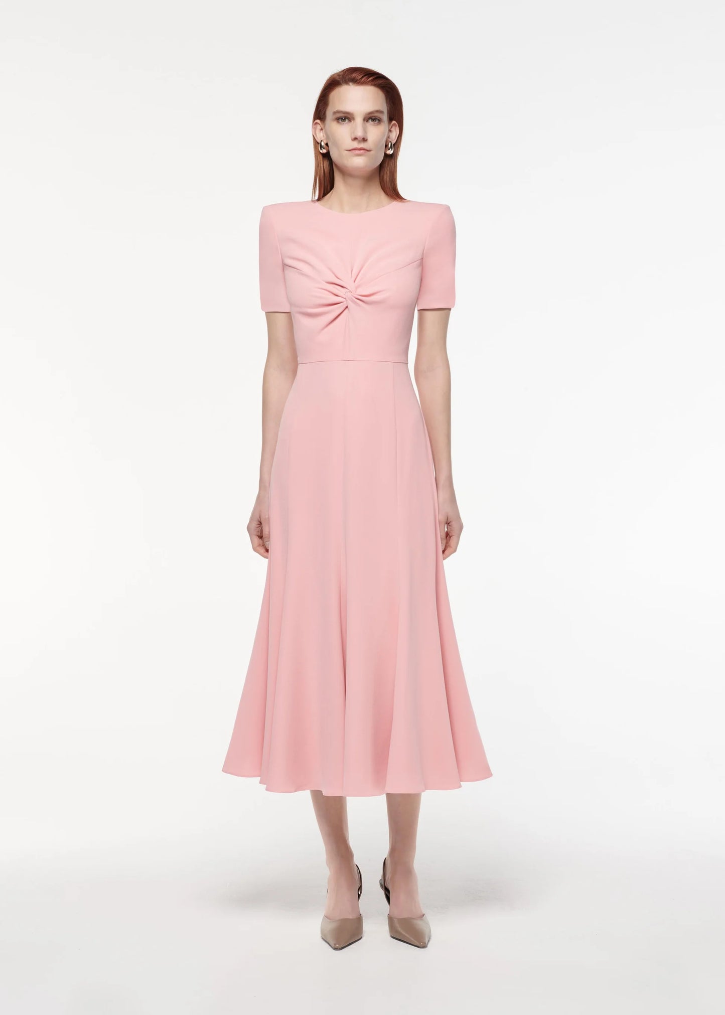 RM Short Sleeve Light Cady Midi Dress Twist Light Pink