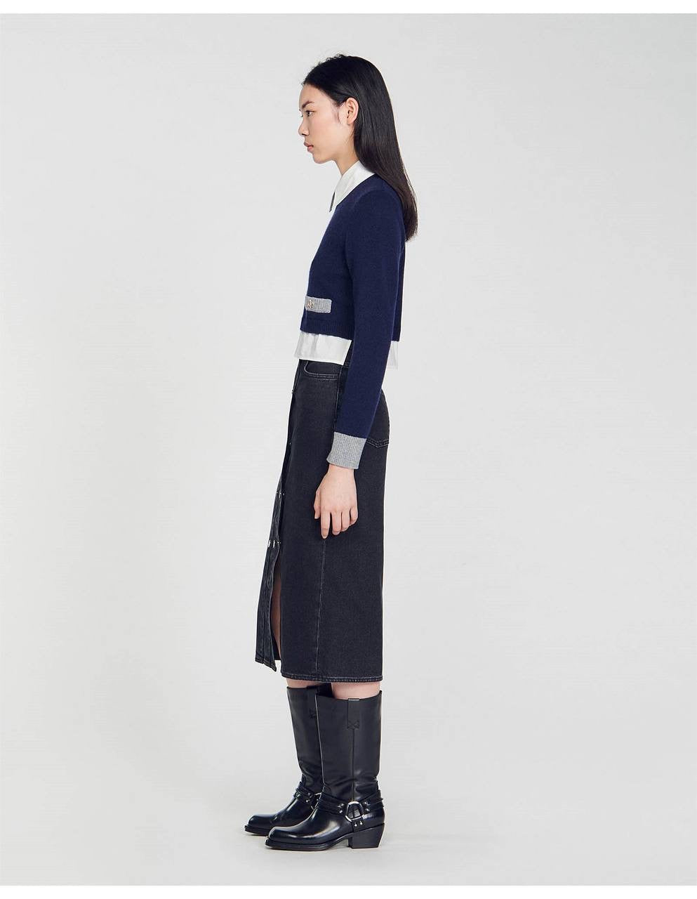 SD Dale Contrast Collar Long Sleeve Sweater