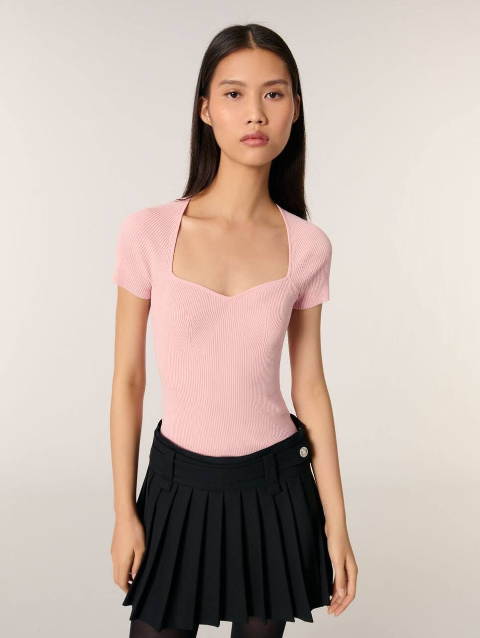MJ Moka Rib Knit Sweetheart Shirt Top