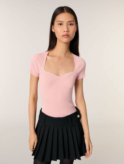 MJ Moka Rib Knit Sweetheart Shirt Top