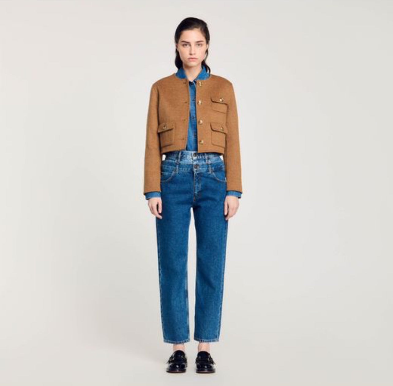 SD Cropped Button-Down Felted Wool-Blend Jacket