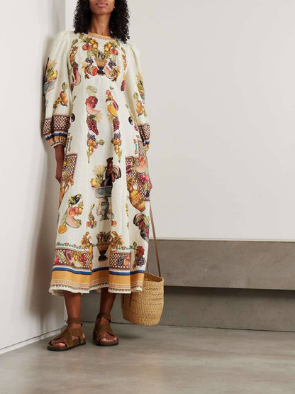 ALM Mercado Long Sleeved Linen Midi Dress