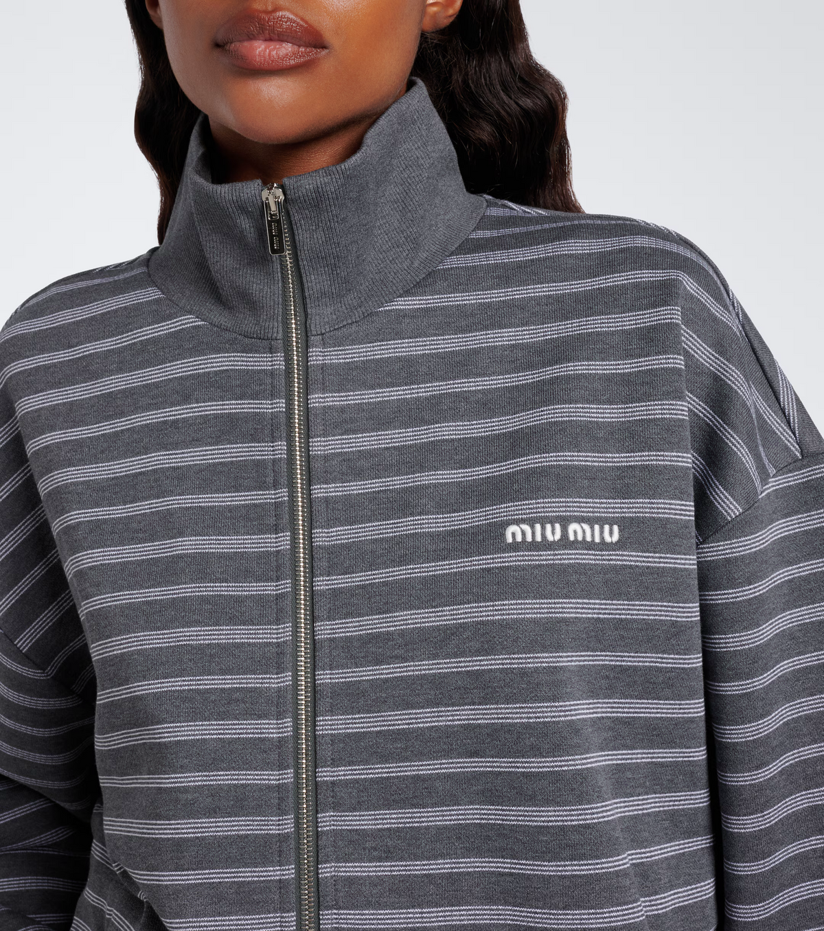 MM Grey White Striped Cotton Fleece Jacket