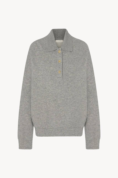 TR Corzas Cashmere-Cotton Polo Sweatshirt Long Sleeve Top in Grey