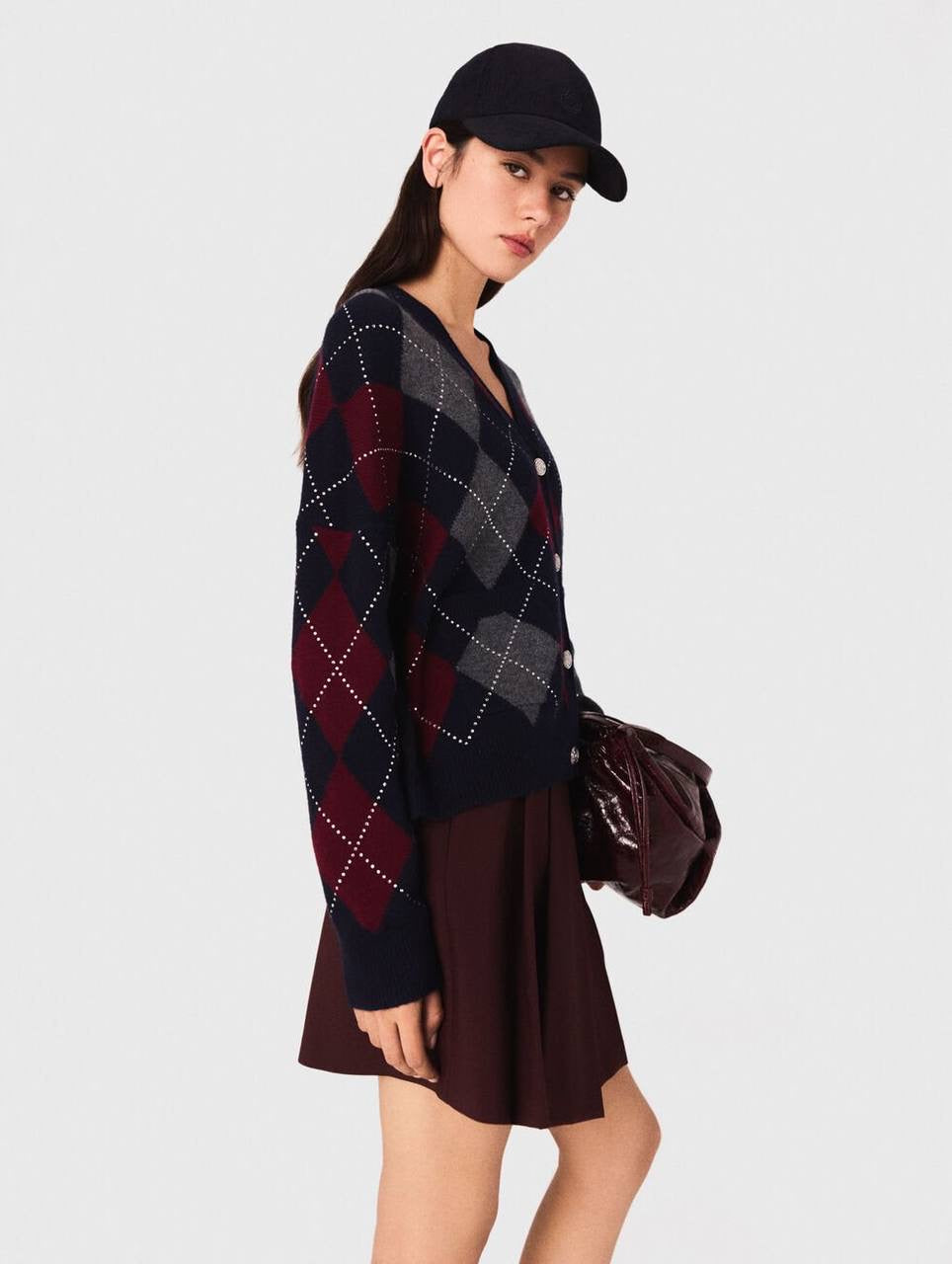 MJ Argyle Cropped Embellished Wool Cardigan