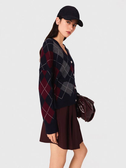 MJ Argyle Cropped Embellished Wool Cardigan