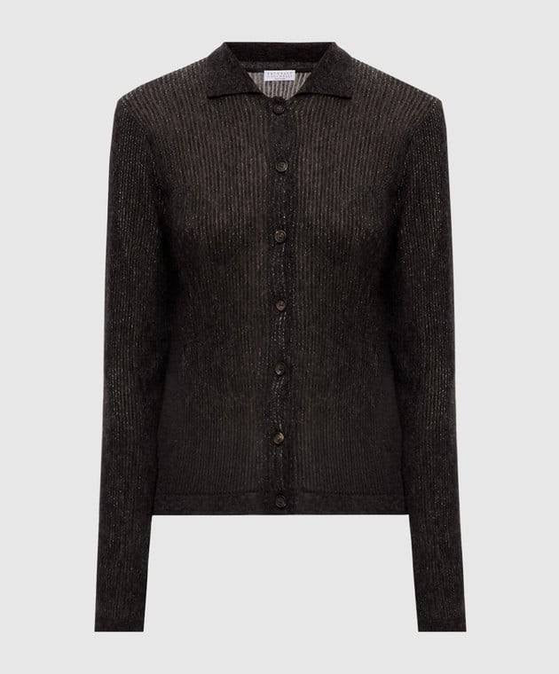BC Sparkling Brown Ribbed Silk-Alpaca-Wool blend Cardigan