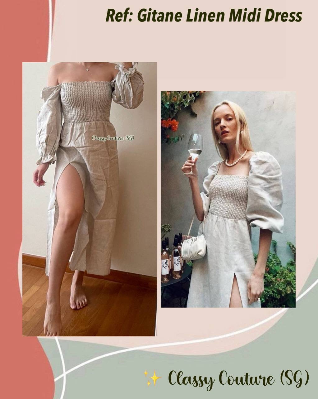 SALE! Ref Gitane Linen Midi Dress in Oatmeal