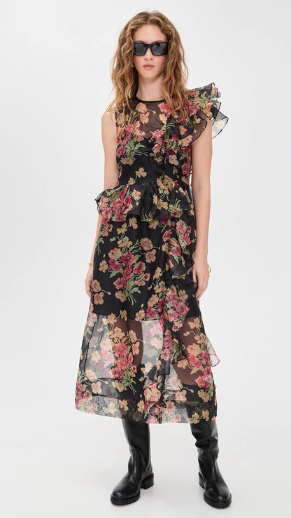 SE Cornelia Print Silk Organza Midi Dress