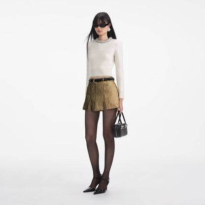 SP Embellished Crystal Cropped Sweater Jumper in Grey Argyle & Cream