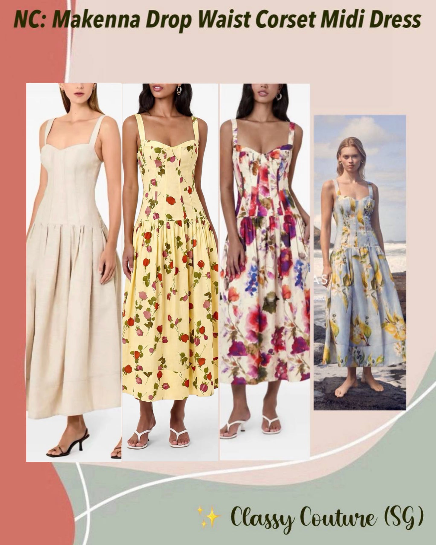 NC Makenna Drop Waist Corset Linen-Viscose Sweetheart Midi Dress