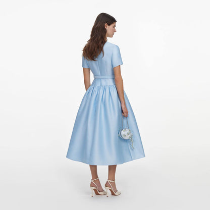 SP Blue Button Front Taffeta Midi Dress