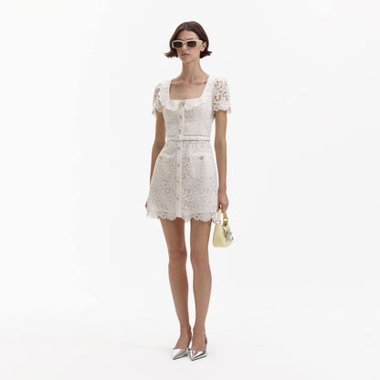 SP Cream Guipure Lace Button Mini Dress