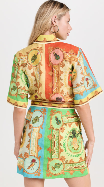 ALM La Musica Belted Linen Mini Dress Shirtdress