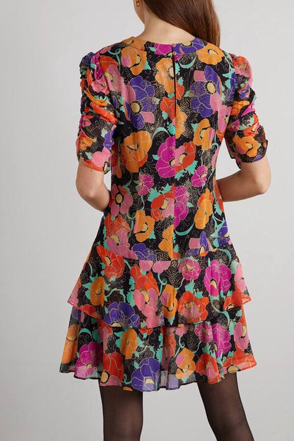 RX Dion Glittered Floral Print Viscose Mini Dress