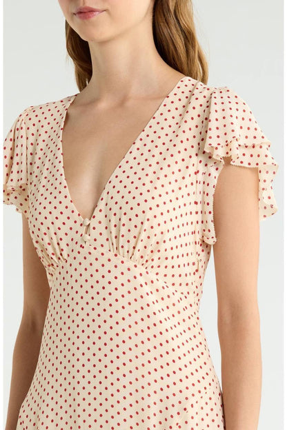 Frost Flutter Sleeve Viscose-blend Midi Dress in Polka Dot & Floral