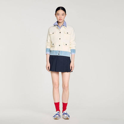 SD Bouclé Denim-Trim Cardigan Jacket