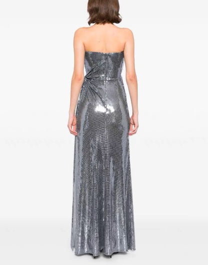 AP Sequined Gathered Strapless Gown Maxi Dress