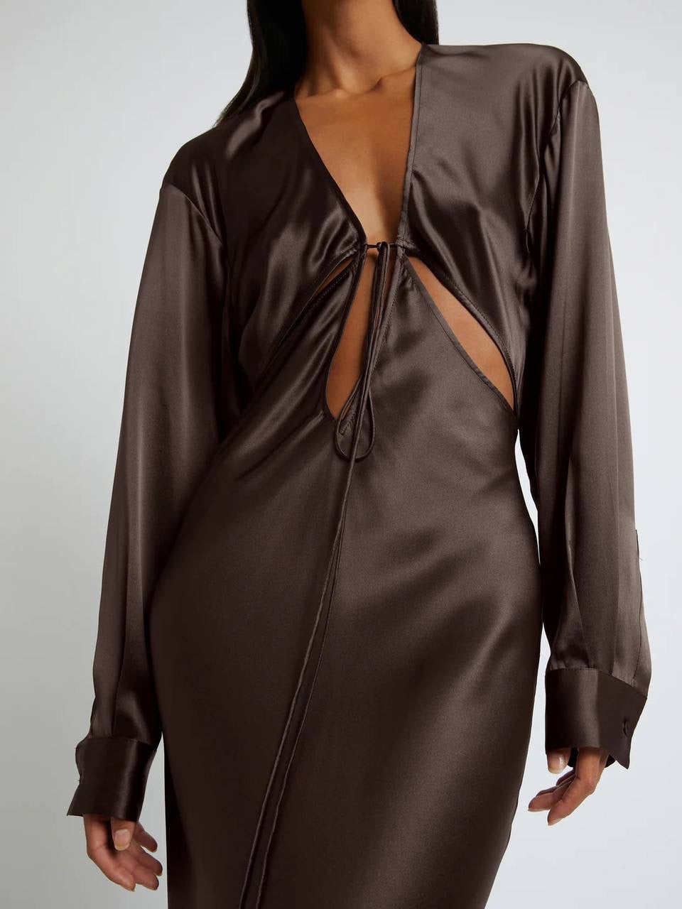 CE Triquetra Front Tie Maxi Dress | Cocoa Silk