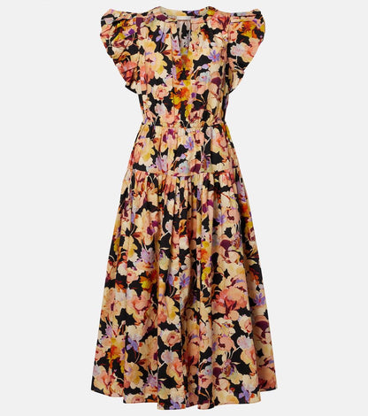 UJ Marin Puff Sleeve Cotton Midi Dress