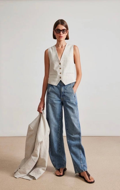 AA Cecilia Vest | Elsa Blazer | Bari Crop Trousers in Flax | Set