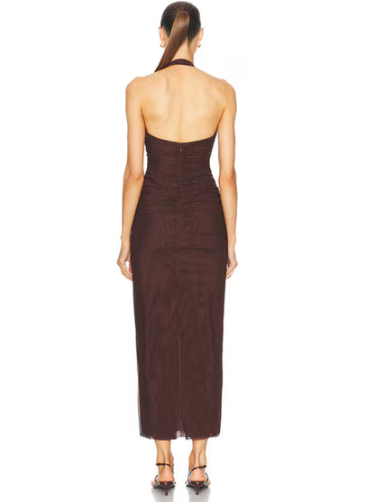 STL Jacques Knot Top | Midi Dress in Chocolate Brown Mesh