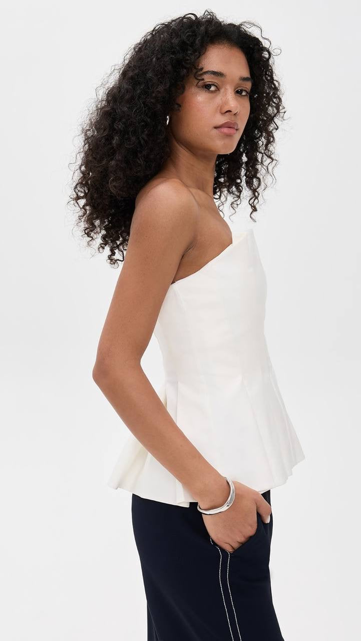 Ref Ashlyn Strapless Cotton Pleated Peplum Top