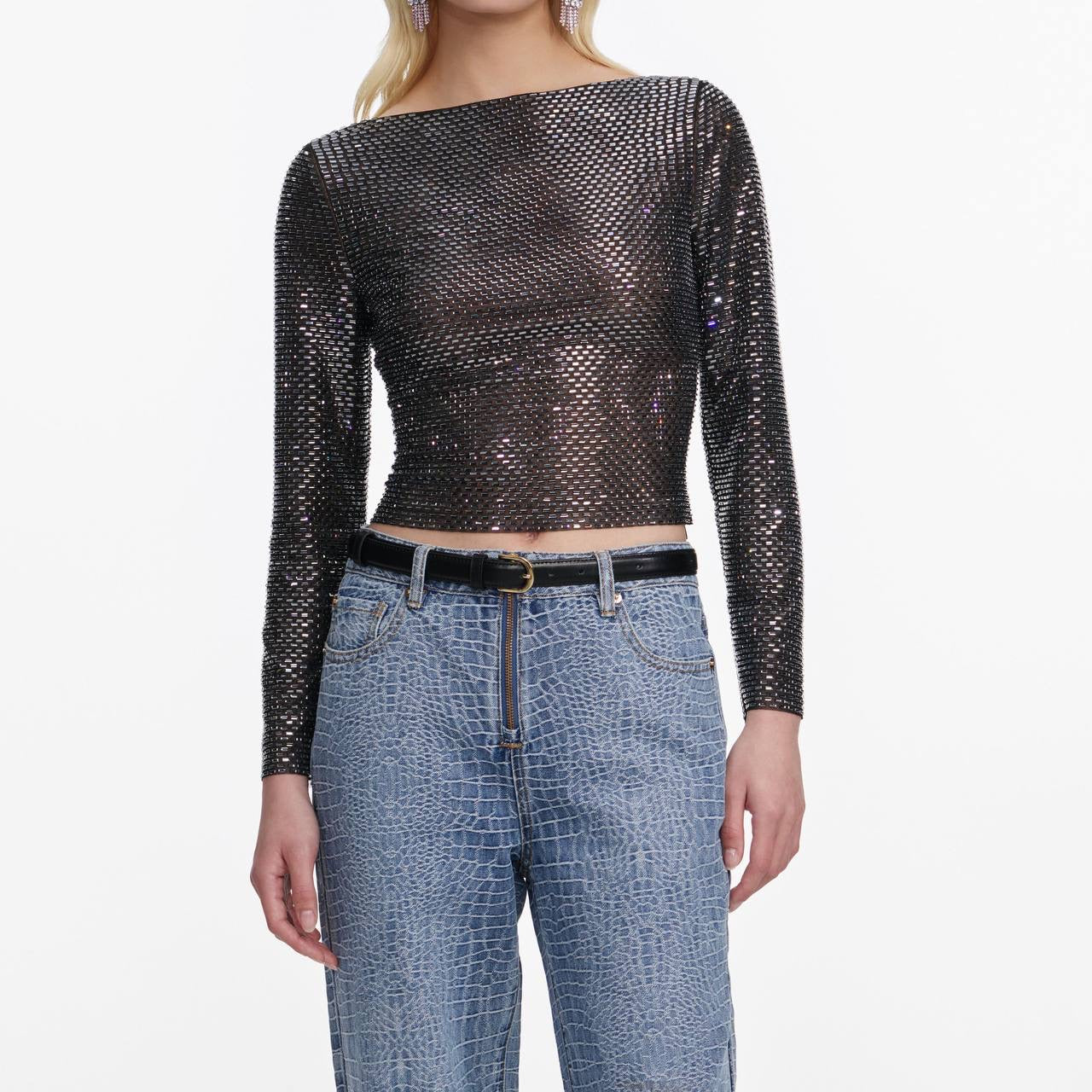 SP Croc Effect Front Zip Jeans
