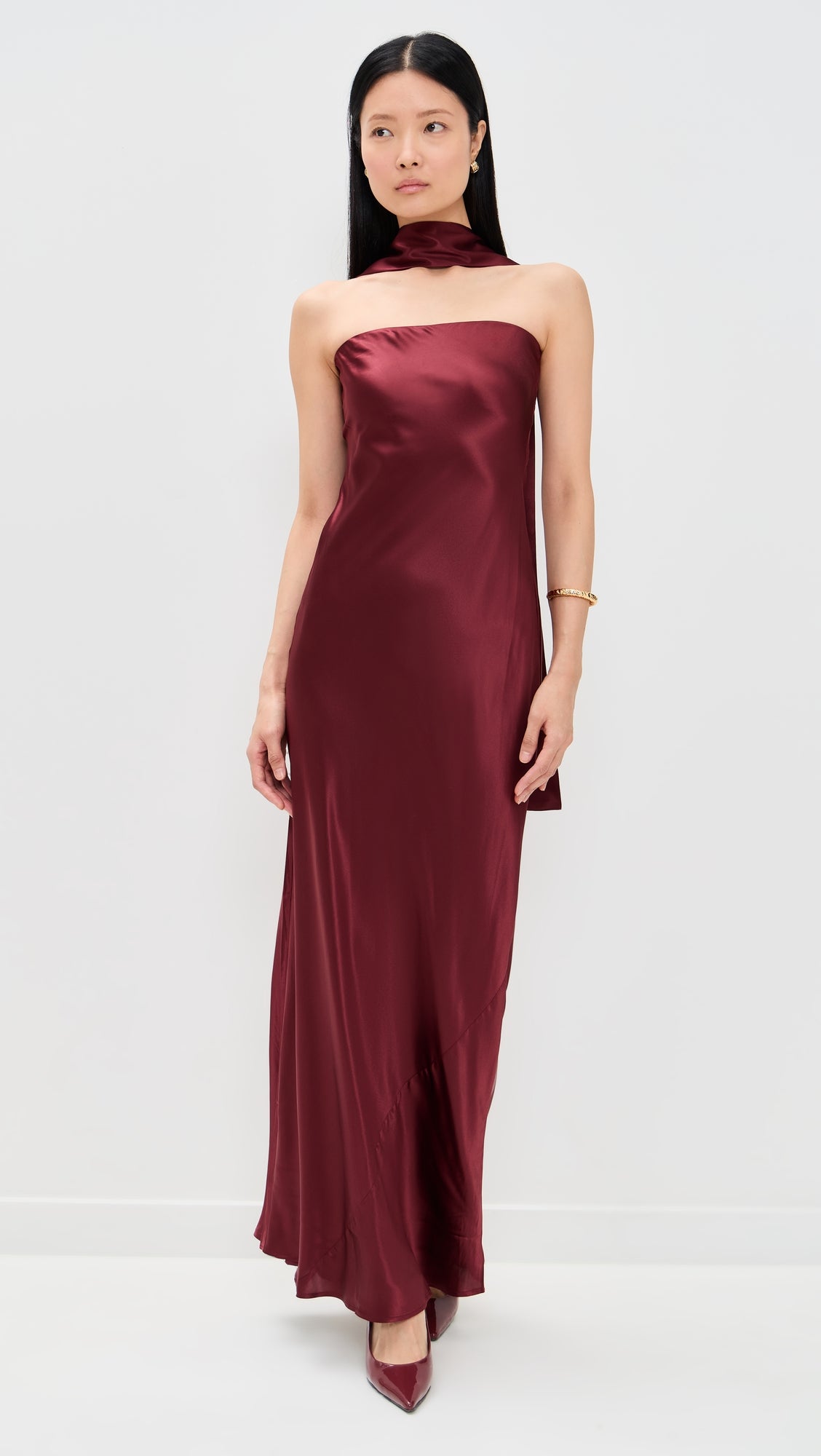 SALE! Oren Strapless Bandeau Silk Maxi Dress with Scarf