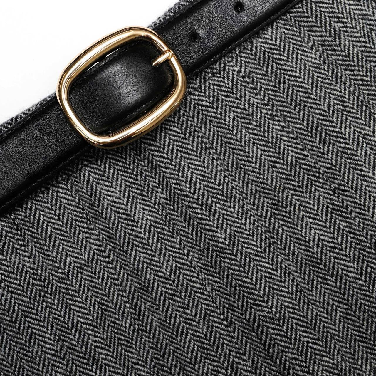 SP Grey Herringbone Scarf Detail Jacket | Pleated Midi Skirt (with belt) | Set