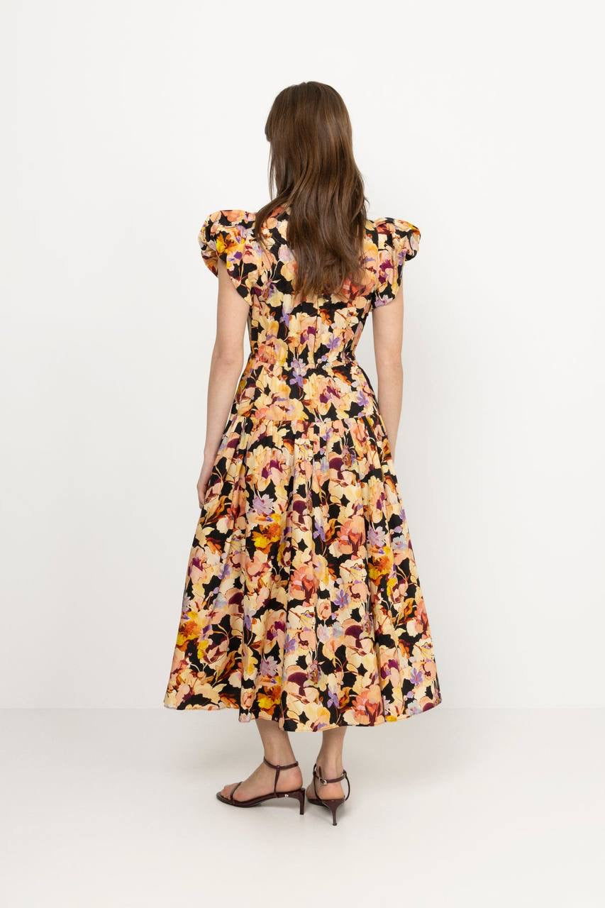 UJ Marin Puff Sleeve Cotton Midi Dress