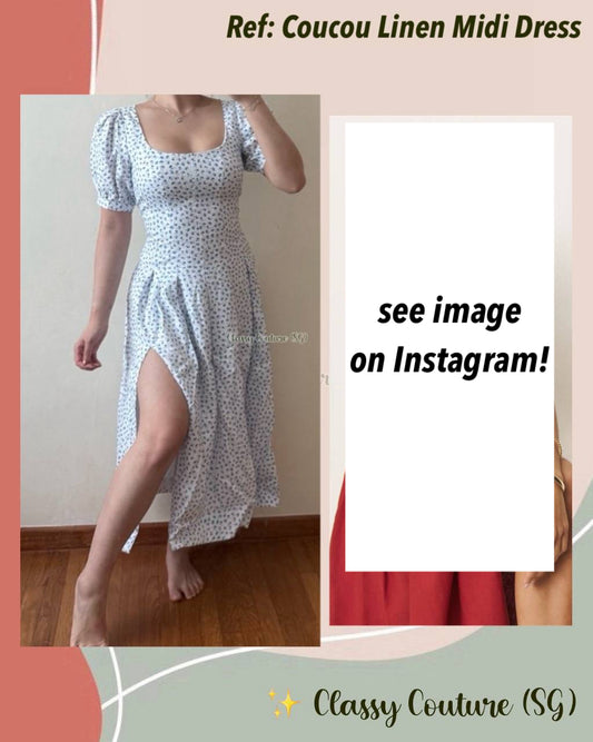 Ref Coucou Puff Sleeve Linen Midi Dress