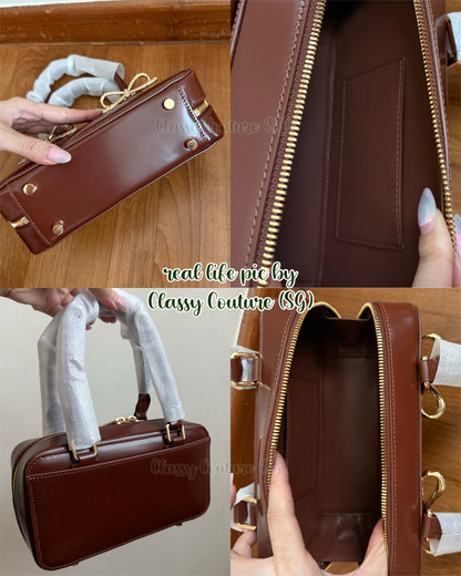SP Brown Patent Leather Bow-embellished Mini Tote Bag Handbag
