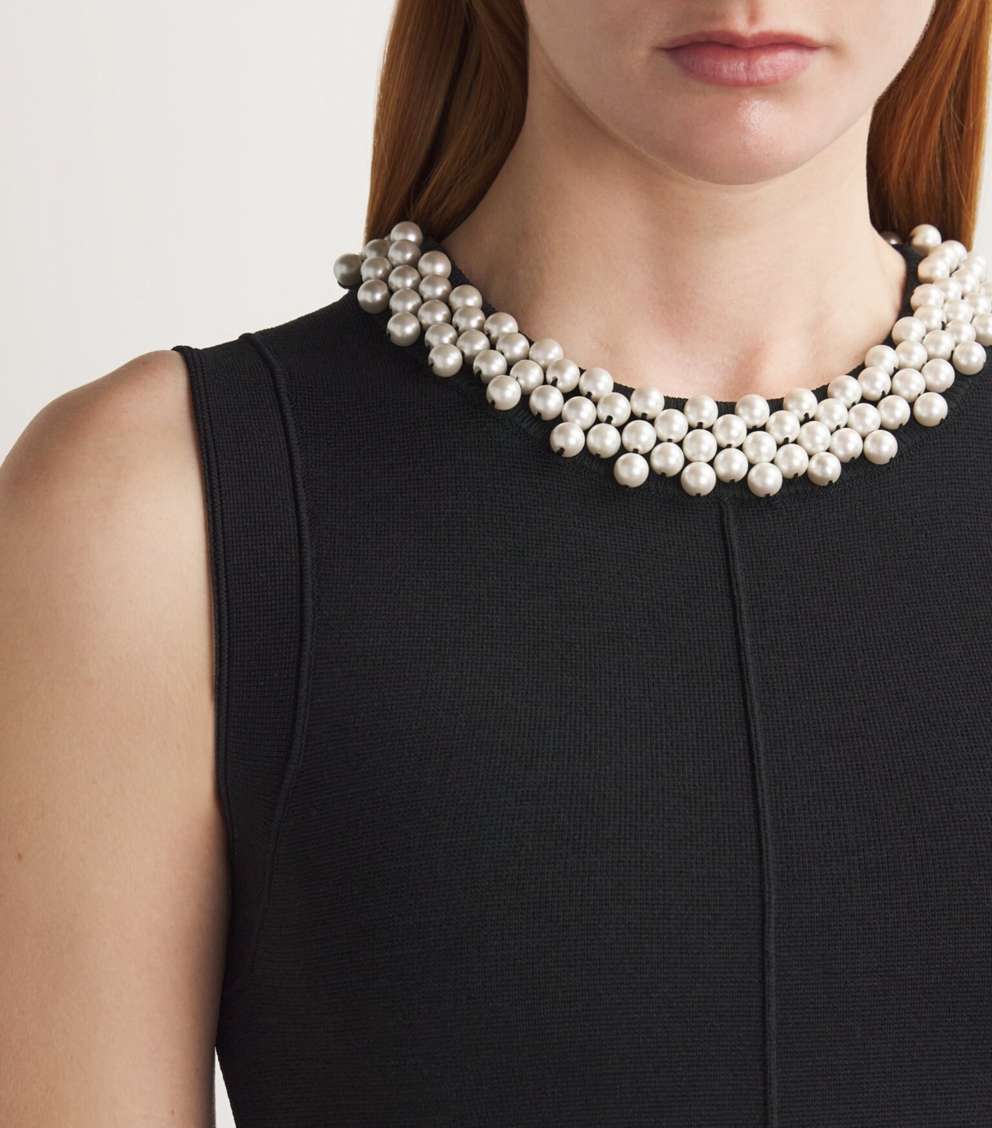 SD Short Sleeveless Knit Mini Dress with Pearl Beaded Neck