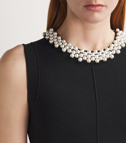 SD Short Sleeveless Knit Mini Dress with Pearl Beaded Neck