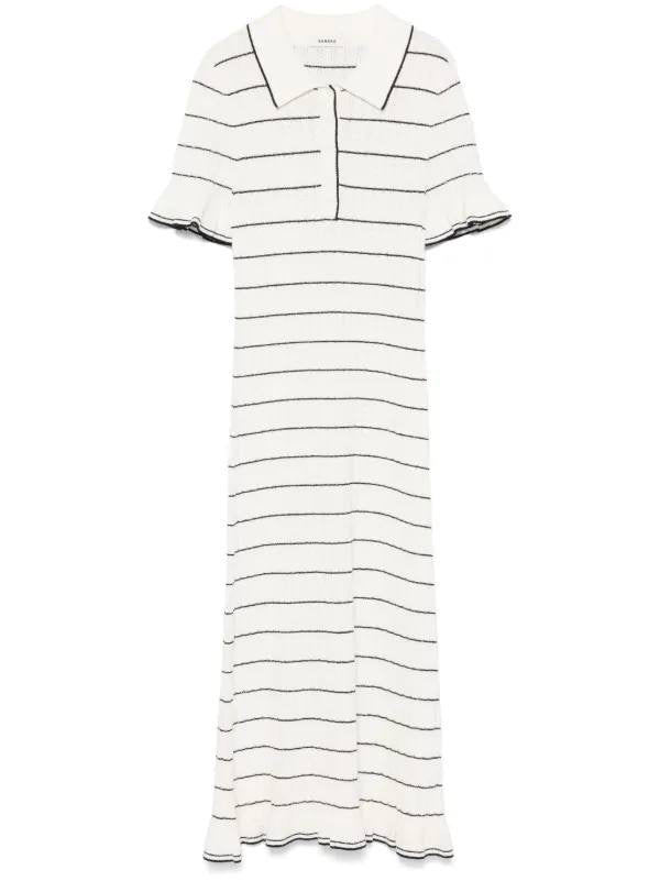 SD Striped Rib Knit Flutter Ruffle Midi Dress