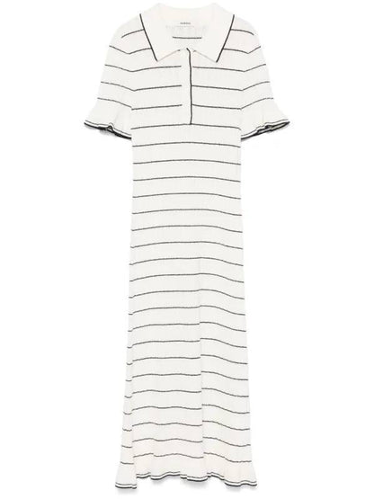 SD Striped Rib Knit Flutter Ruffle Midi Dress