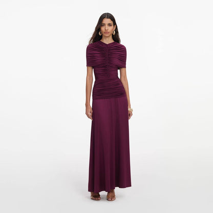 SP Burgundy Jersey Gathered Maxi Dress