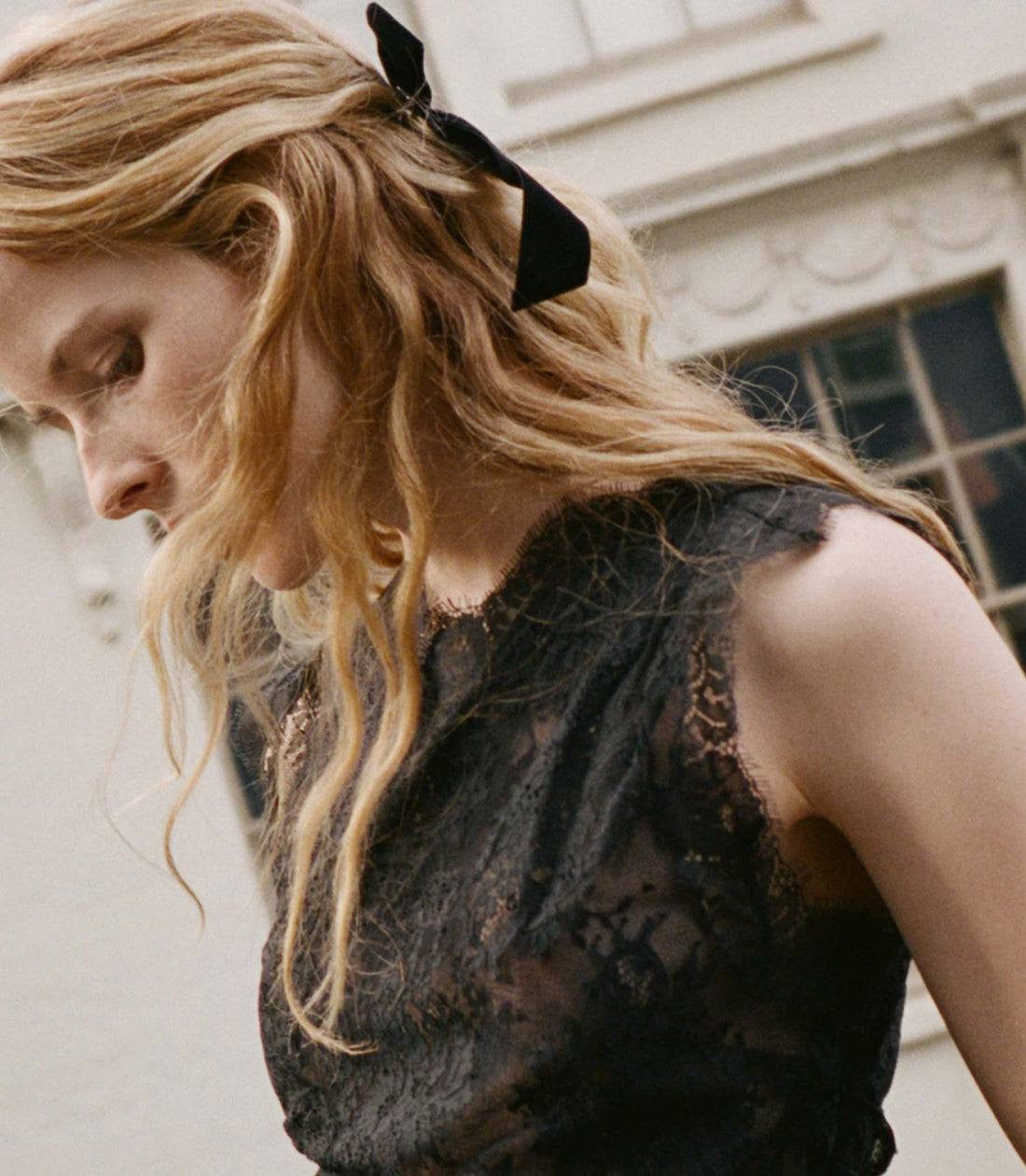 DN Nailah Sleeveless Sheer Cotton-Blend Lace Top in Black