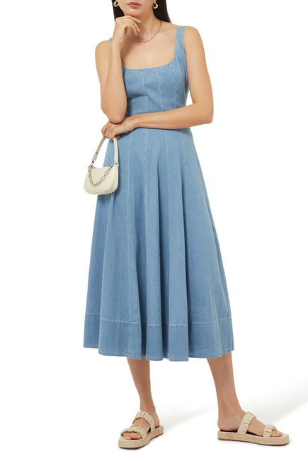 STA Wells Cotton Midi Dress in Light Wash Denim