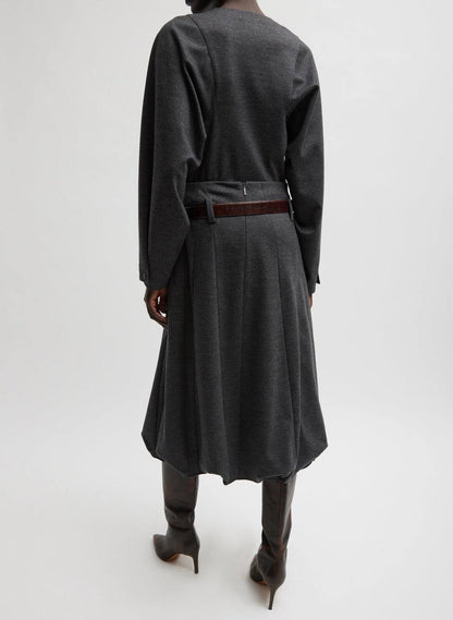 TB Melange Jersey U-Neck Top Sweater | Tucked Panel Midi Skirt | Wool-Blend Set