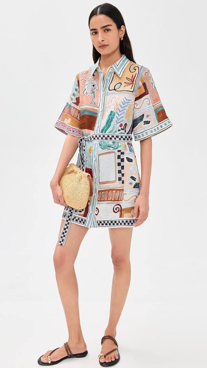 ALM Michelle Linen Mini Shirt Dress