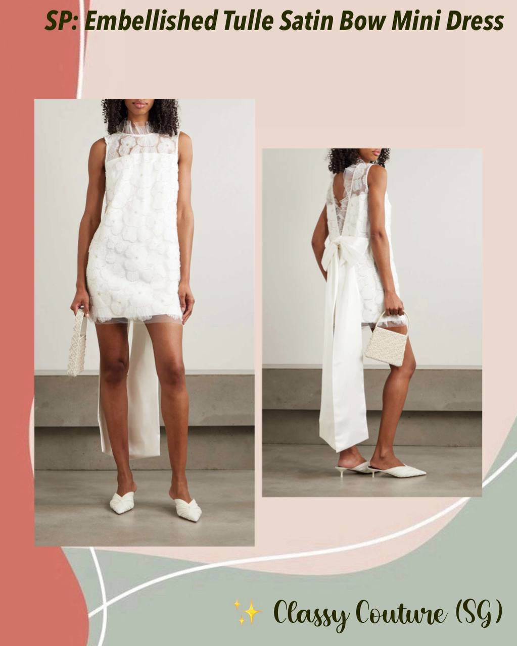 SP White Tulle Satin Bow Shift Mini Dress