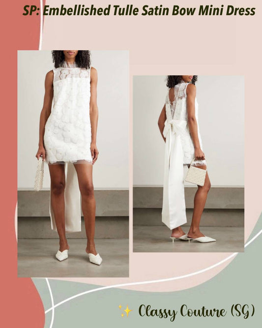 SP White Tulle Satin Bow Shift Mini Dress