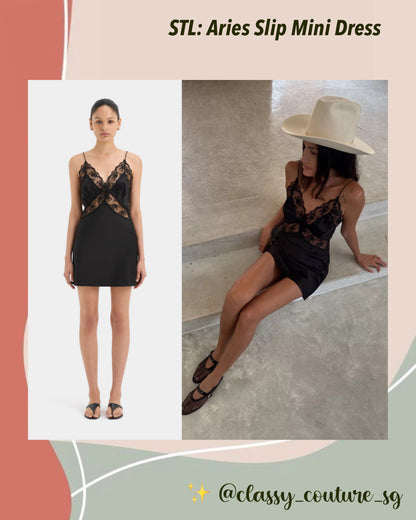 STL Aries Mini Slip Dress in Black Silk