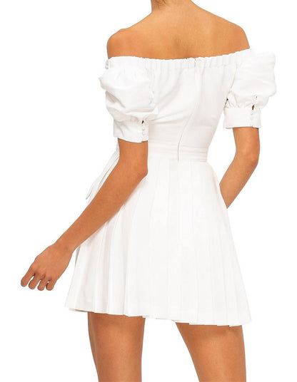 SP White Off Shoulder Puff Sleeve Crepe Mini Dress