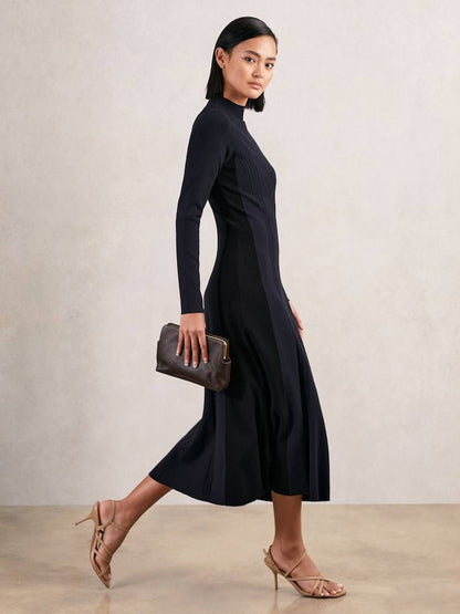 RS Zaya Knitted Contrast-Panel Midi Dress