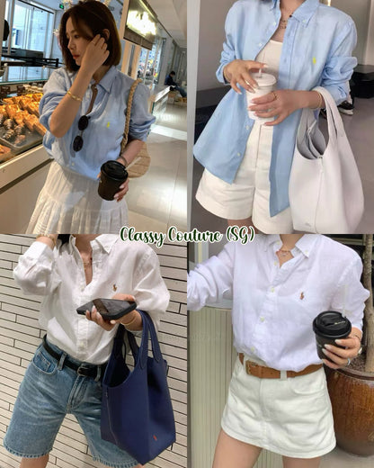 9 Colors! RL Women’s Classic Fit Linen Long Sleeve Buttondown Shirt
