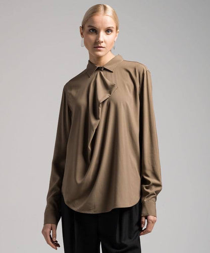 TOT Drape-Front Viscose Long Sleeve Shirt