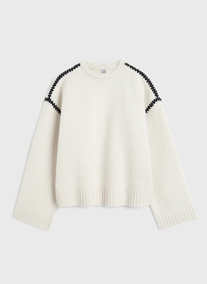 Tot Embroidered Wool Cashmere Knit Sweater